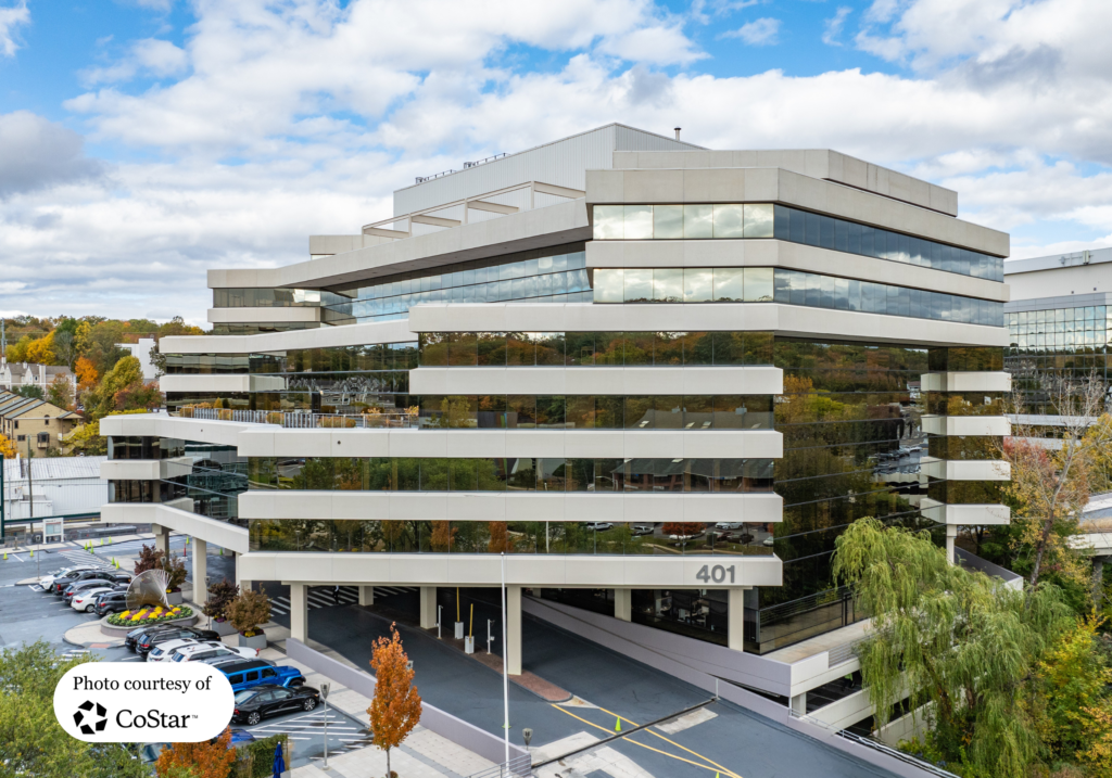 aerial photo of 401 Merritt 7, a Class-A office building in Norwalk, CT