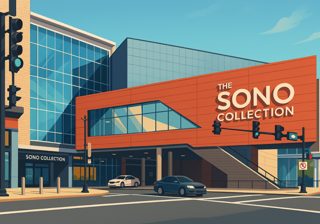 graphic of the exterior of SONO Collection Mall in Norwalk, CT