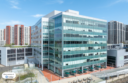 Exterior facade of One Harbor Point at 2200 Atlantic Street office space in Stamford, CT.