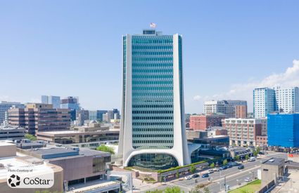 Aerial View of 1 Landmark Square Stamford, Class A office space located in the heart of the city.