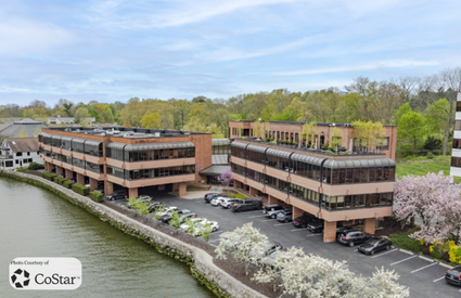 Aerial view of 285 Riverside Avenue, Class A office space in Westport CT