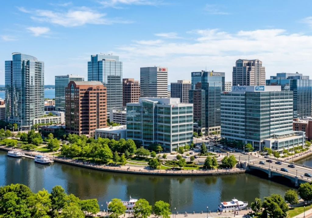 Modern office buildings in Fairfield County office market