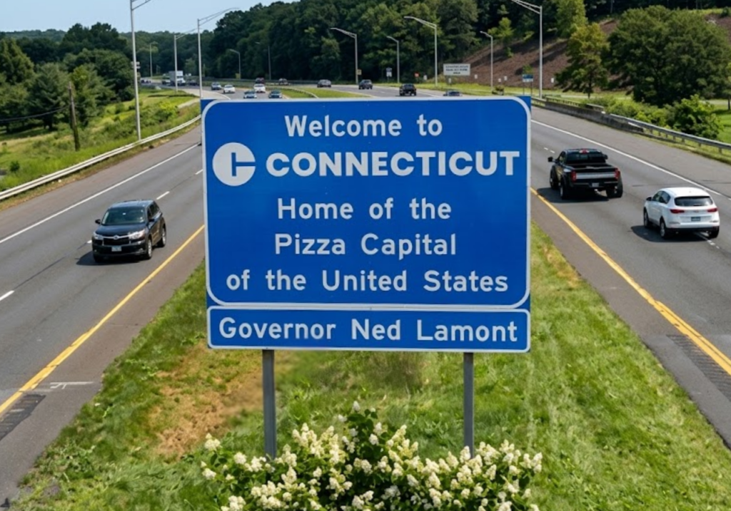 Welcome to Connecticut Pizza Capital of the World Highway Sign