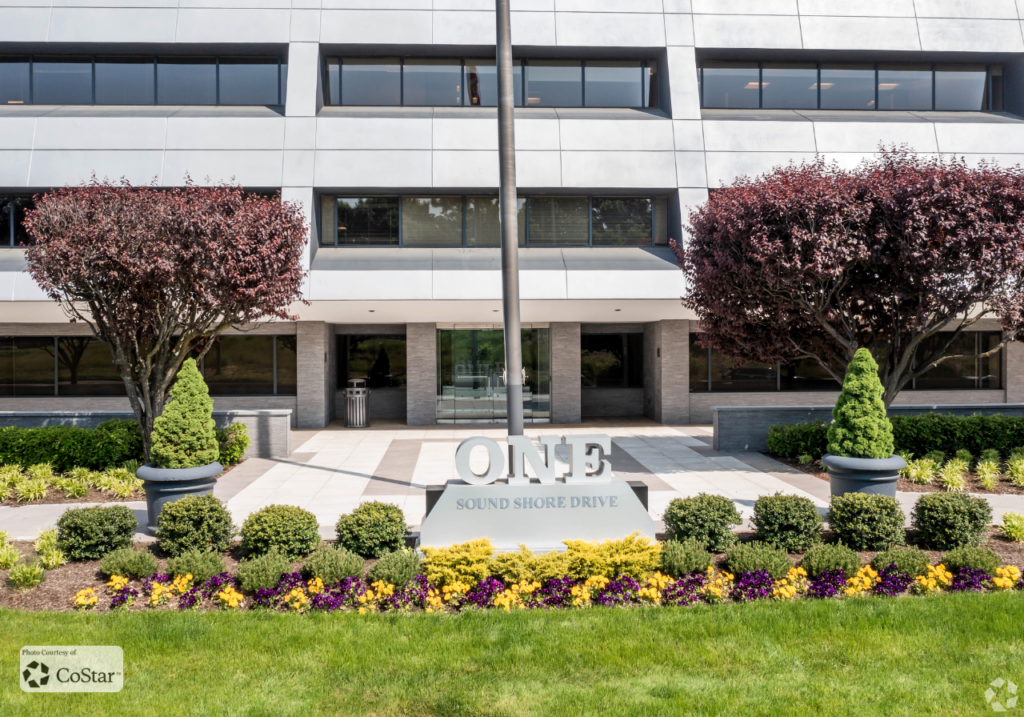 Front entrance of 1 Sound Shore Drive Greenwich CT