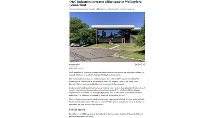 Choyce Peterson Vice President Charlene O’Connell represented O&G Industries in their latest lease expansion.