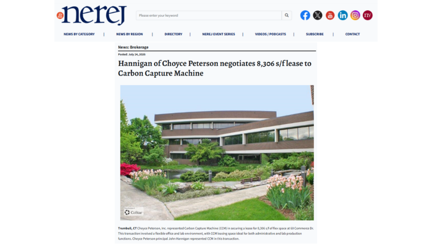 New England Real Estate Journal: Hannigan of Choyce Peterson negotiates 8,306 s/f lease to Carbon Capture Machine